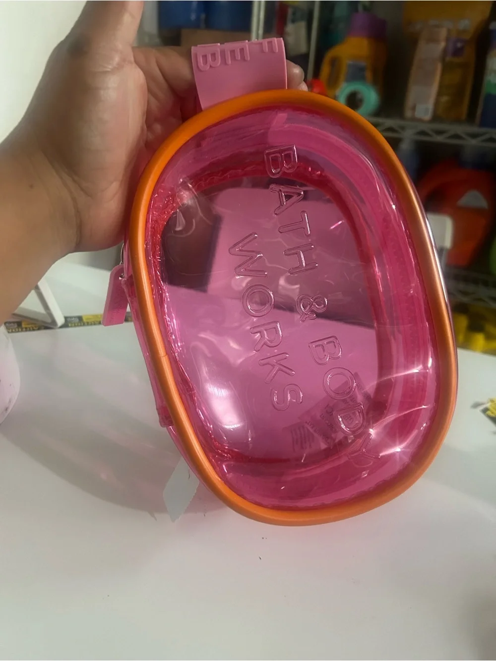 Bath & Body Works Pink Clear Cosmetic Pouch with Orange Edge